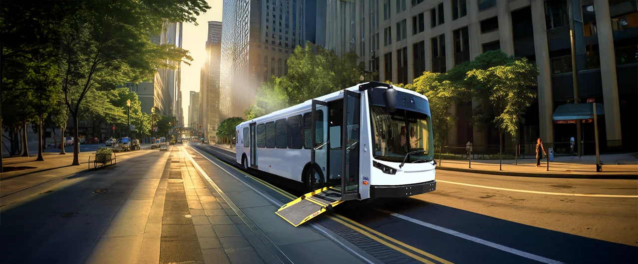white shuttle bus parked inside a prison garage