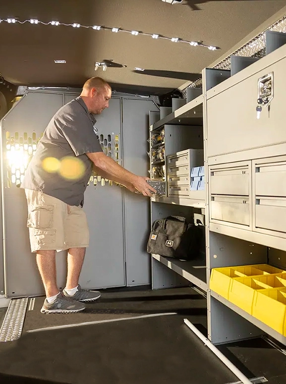 upfitted van with shelves and storage